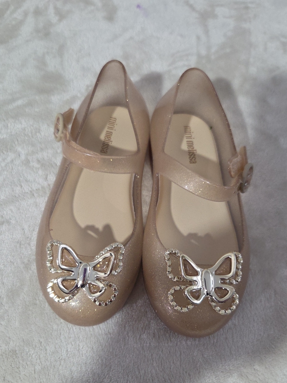 Mini Melissa Girls' Glitter Butterfly Mary Jane Shoes in Nude